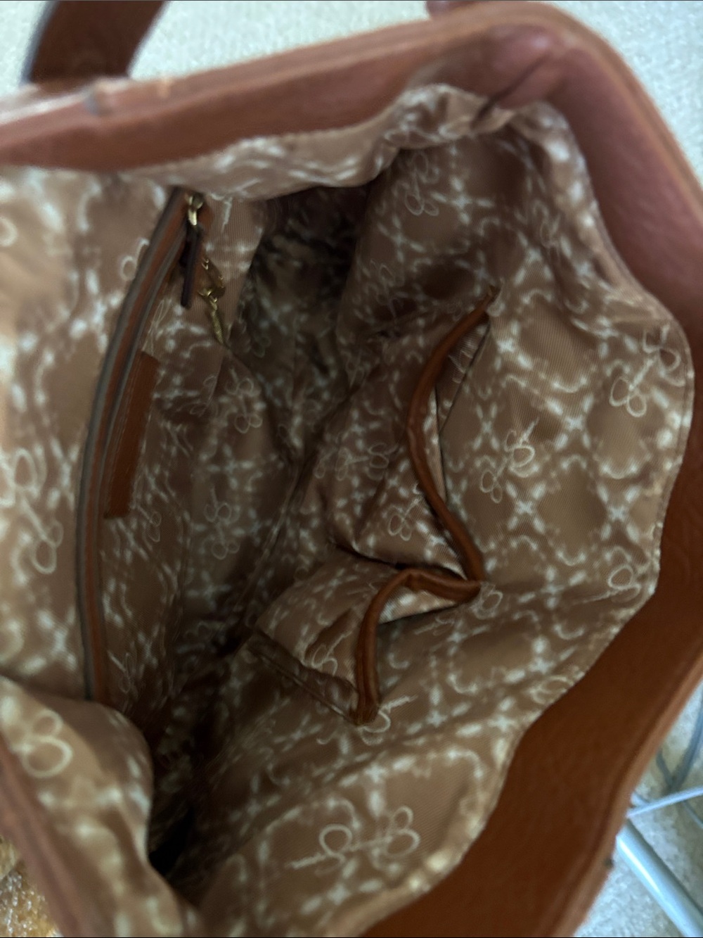 Jessica Simpson Brown Leather-Trim Tote with Logo-Print Lining